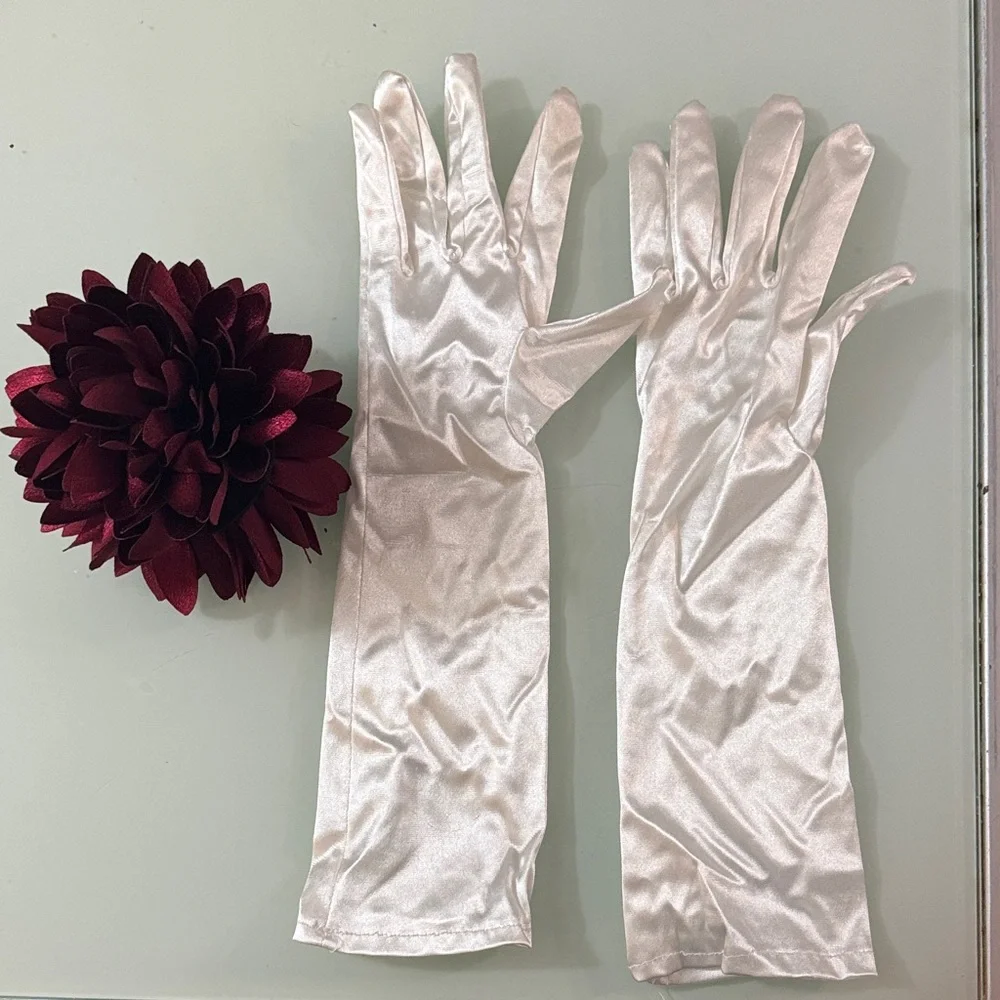 Elegant White Satin Gloves